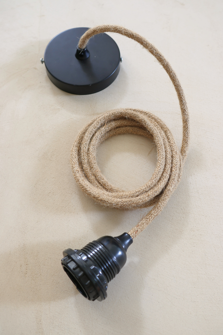 Ceiling Pendant Kit E27 - Jute covered electrical cable (Black)